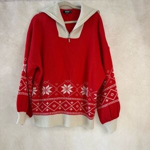 Missguided Red Fairisle Graphic High Neck Varsity Sweater